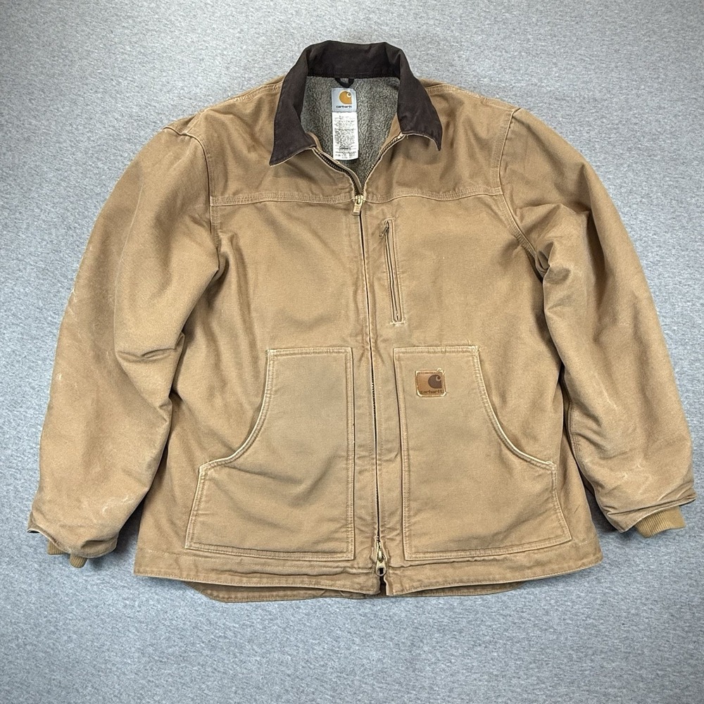 Carhartt Men's Vtg C61 CML Sherpa Lined Canvas Work Chore Jacket Tan Large
